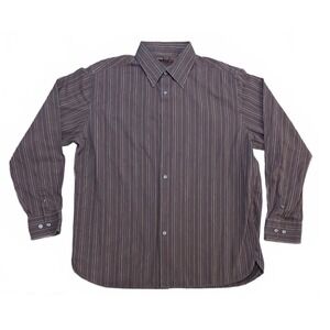 Perry Ellis Mens Brown Striped Long Sleeve Button‎ Up Shirt Large Cotton